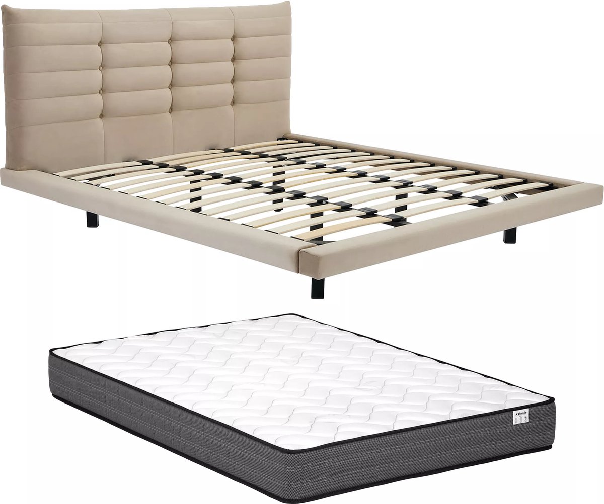 Vente-unique Bedframe stof beige 140 x 190 cm NISATIO