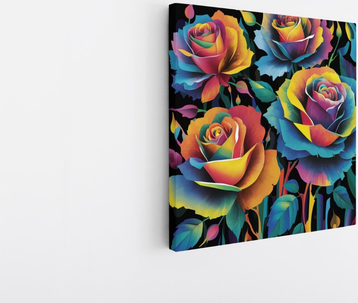 Saammp Canvas Schilderij - Regenboogrozen - Natuur - Abstract - 30x30 - Foto op canvas - Wanddecoratie - Muurdecoratie Woonkamer - Kantoor Decoratie Multicolor