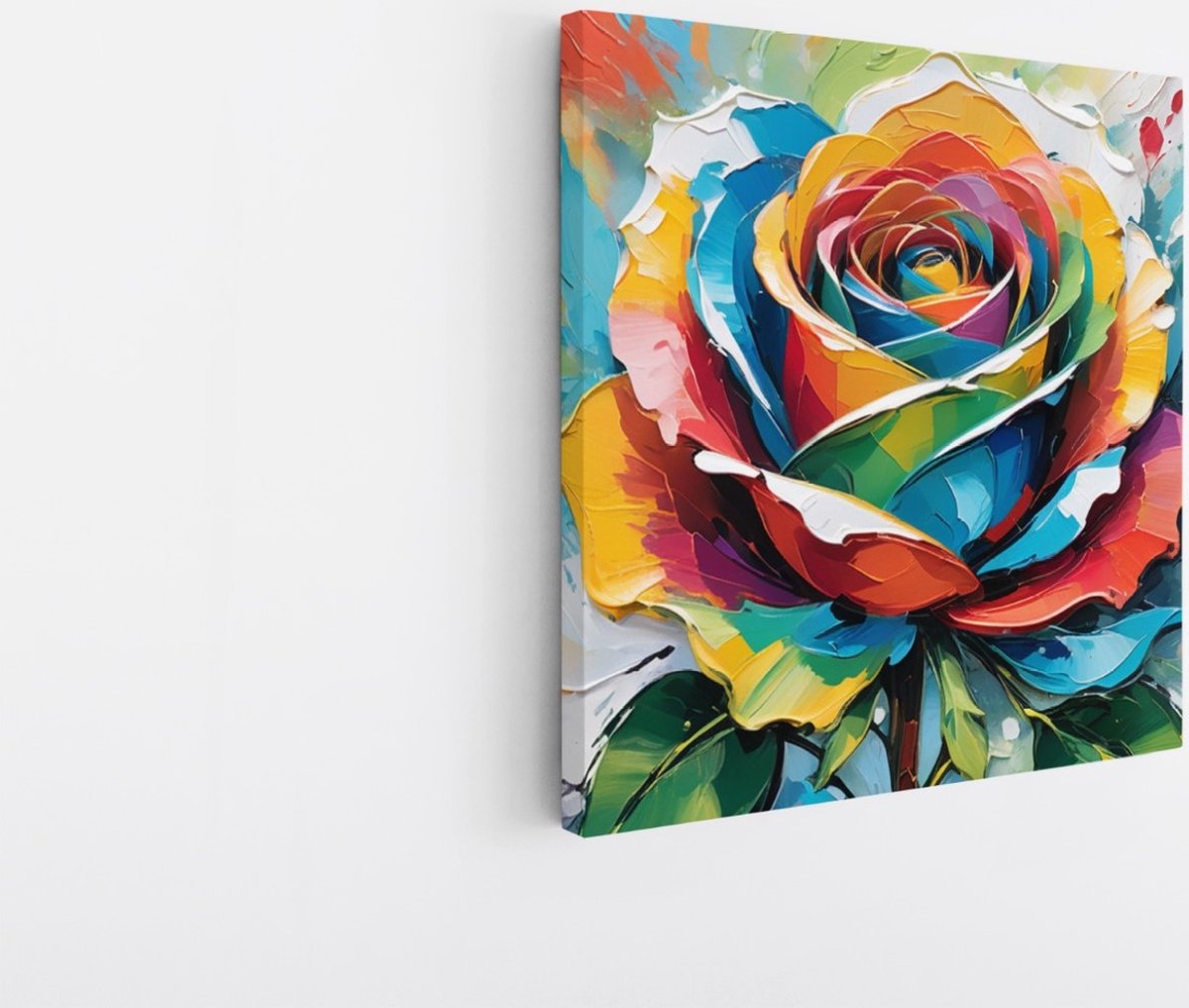 Saammp Canvas Schilderij - Kleurrijke Roos - Bloemen - Abstract - 60x60 - Foto op canvas - Wanddecoratie - Muurdecoratie Woonkamer - Kantoor Decoratie Multicolor