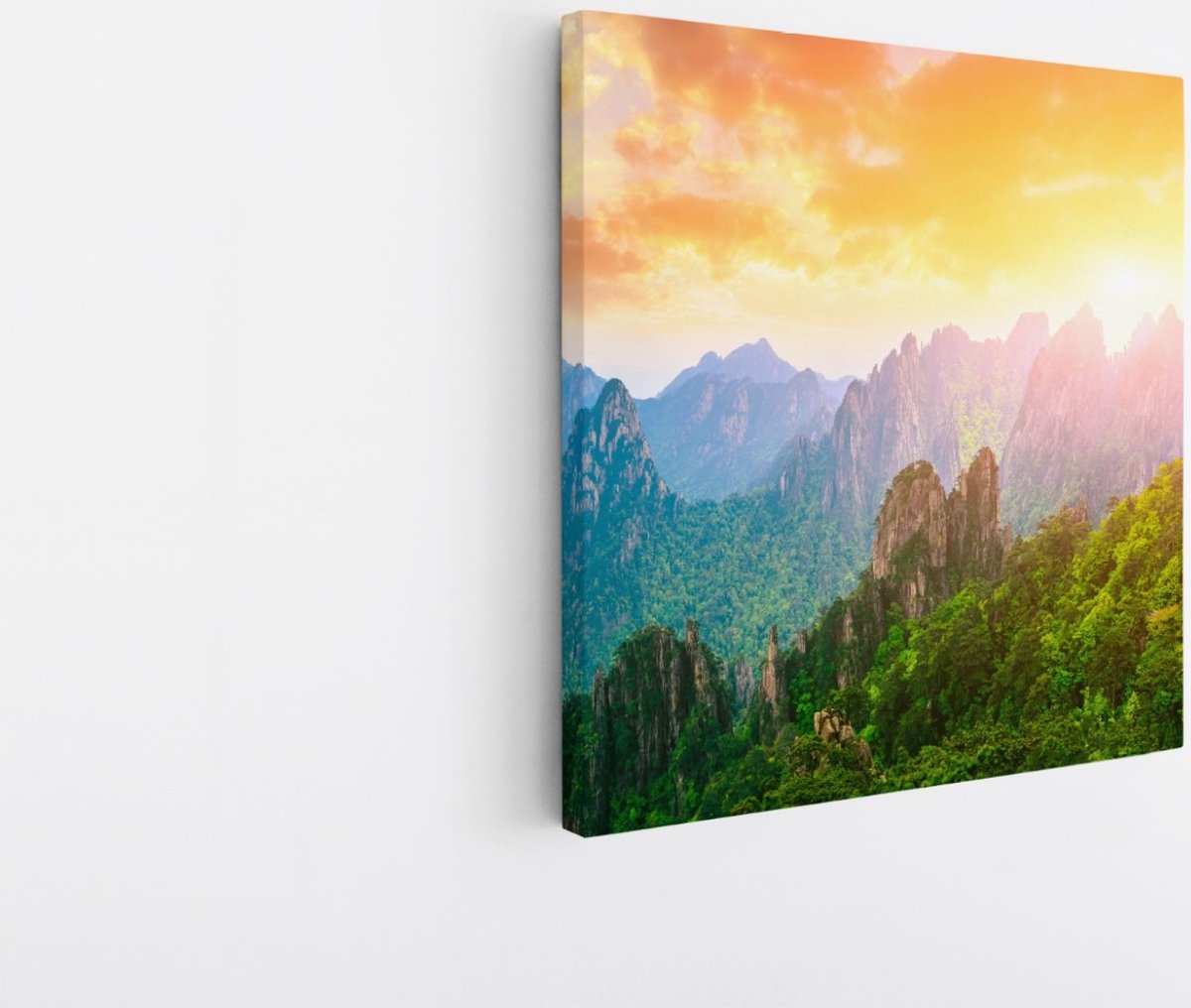 Saammp Canvas Schilderij - Groene bergtoppen - Landschap - Natuur - 60x60 - Foto op canvas - Wanddecoratie - Muurdecoratie Woonkamer - Slaapkamer decoratie - Canvas Print