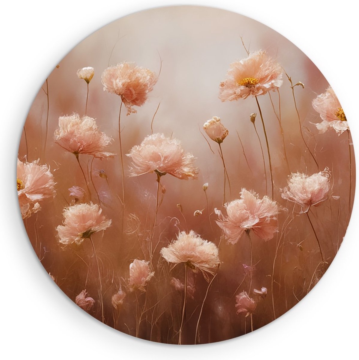 Saammp Forex Muurcirkel - Roze Bloemen - Abstract - Kunst - Ø 30 - Wandcirkel - Wanddecoratie Cirkel - Muurdecoratie Woonkamer - Kantoor Decoratie