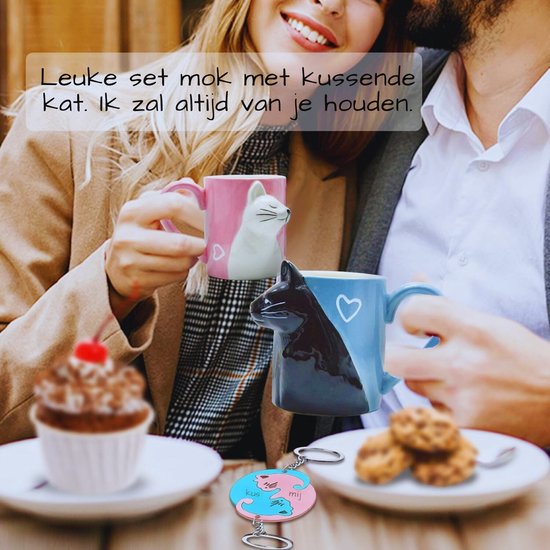 MIAMIO - Kussende katten mokken set/Koffiekopjes, kattenliefhebber geschenken voor mannen/vrouwen