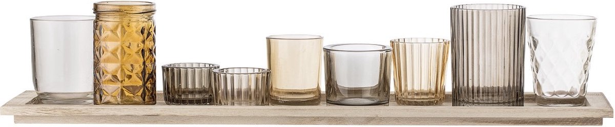 Waxinelichtjes - Glas/Hout - Bruin - set van 10 - L56xH10xB14 cm