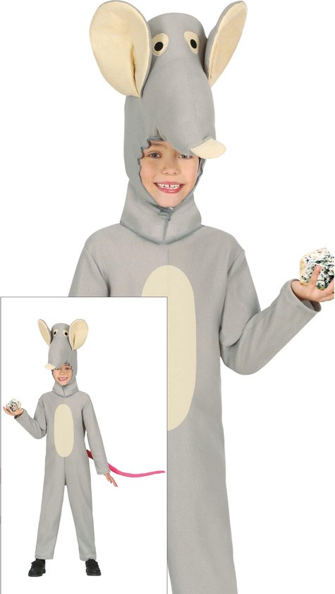 Fiestas Guirca Verkleed dierenpak muis - grijs - 2-delig - Carnaval kostuum - voor kinderen 110/116