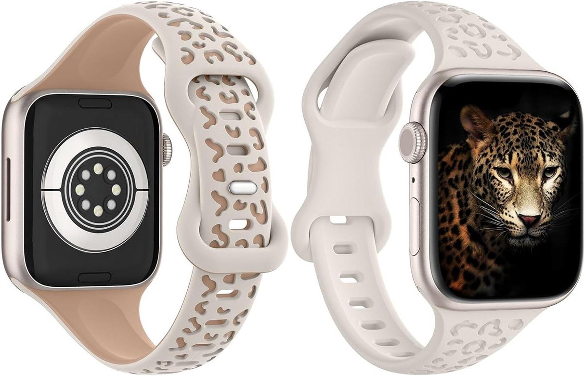 2 stuks slanke luipaard gegraveerde siliconen horlogeband voor Apple Watch Series 9 8 7 6 5 4 3 2 1 SE 38-40-41 mm - verstelbaar - Starlight Roze-Starlight