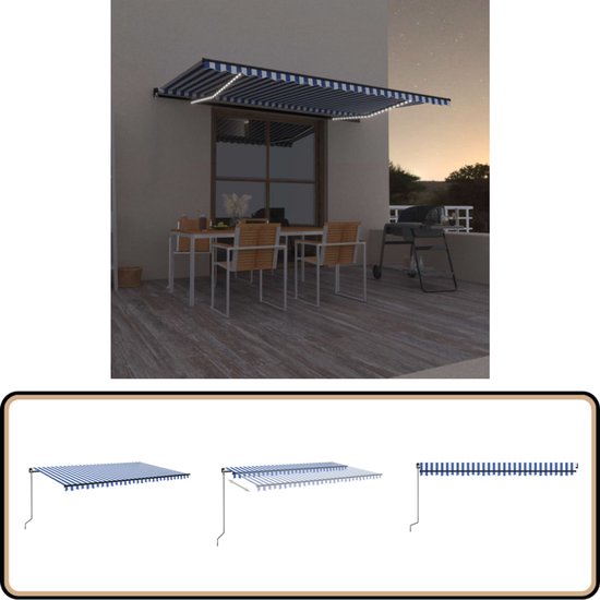 vidaXL Auvent avec LED 500x300 cm - Blauw et Wit