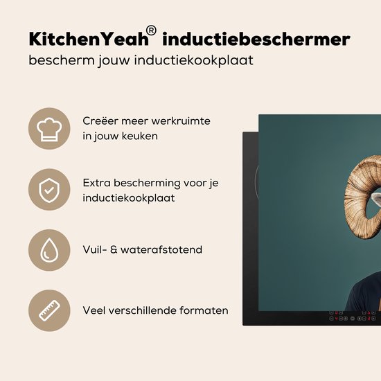 KitchenYeah® Protection plaque induction 85x52 cm - Bélier - Cornes - Vêtements de cuisine - Protege plaque de cuisson - Couvre plaque induction - Protecteur d'induction - Cuisine