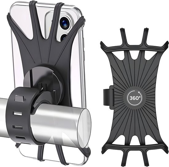 Telefoonhouder Fiets - 360° Rotatie - GSM Houder Fiets - Fiets / Scooter / Kinderwagen - Universeel - Zwart