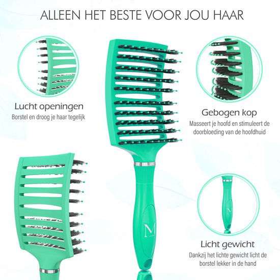 Brosse à cheveux perméable à Ventilation incurvée Moonie's - Brosse à cheveux démêlante - Vert - Brosse démêlante - Brosse ventilée incurvée - Vert