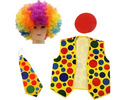 Vrolijke Clown Kleding - 4-Delig - Feestkostuum - Kleurrijke Accessoires - Carnaval