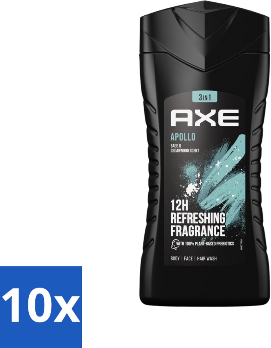 Axe - 3-in-1 Douchegel - Apollo - Sage & Cedarwoord - 12hrs Long Lasting Scent - 250 ml - Bulkverpakking - 10 stuks