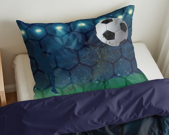 Sleeptime Voetbal Dekbedovertrek - Eenpersoons - 140X200/220 + 1 x kussensloop 60x70 - Blauw
