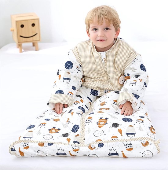 25 Tog winterslaapzak met afneembare mouwen - biologische katoenen kinderslaapzak - jongens en meisjes - ruimteschip XL - 130-150 cm — afbeelding 2