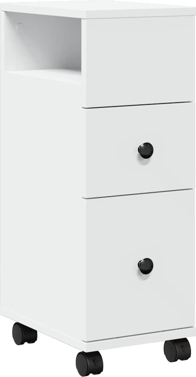 vidaXL - Badkamerkast - smal - met - wielen - bewerkt - hout - wit
