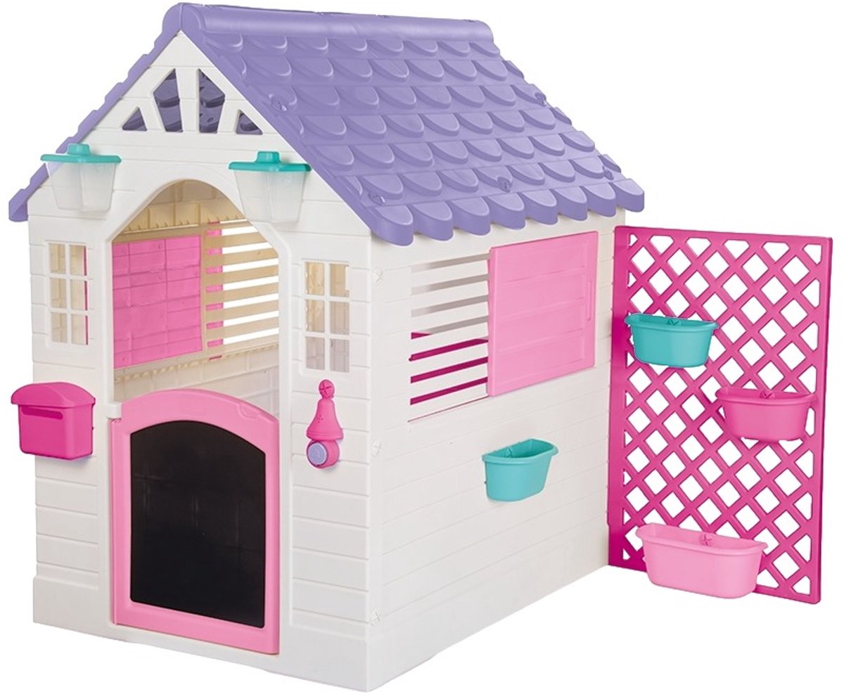 Dolu Speelhuisje met Accessoires - Buiten & Binnen - Garden Wit/Roze - Tuin - Kunststof