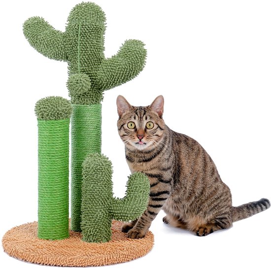 Globlazer Krabstam cactus groen met houten trackingbal, pluche kattenspeelgoed, krabpaal, sisal, stabiele basis, kitten, katten, groot krabben, spelen binnen (SC30, groen