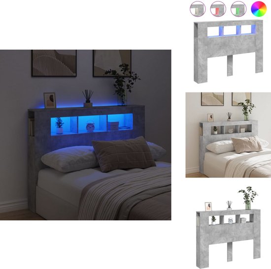 Hoofdbordkast met LED-verlichting 160x17x102 cm betongrijs