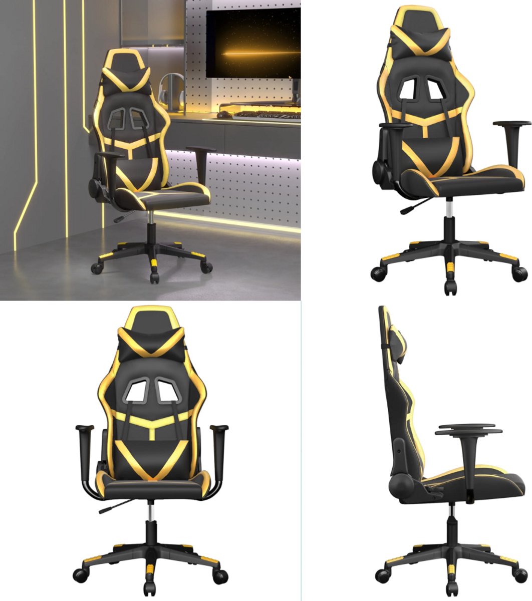 vidaXL Massage - gamestoel - kunstleer - zwart - en - goudkleurig zwart en goud