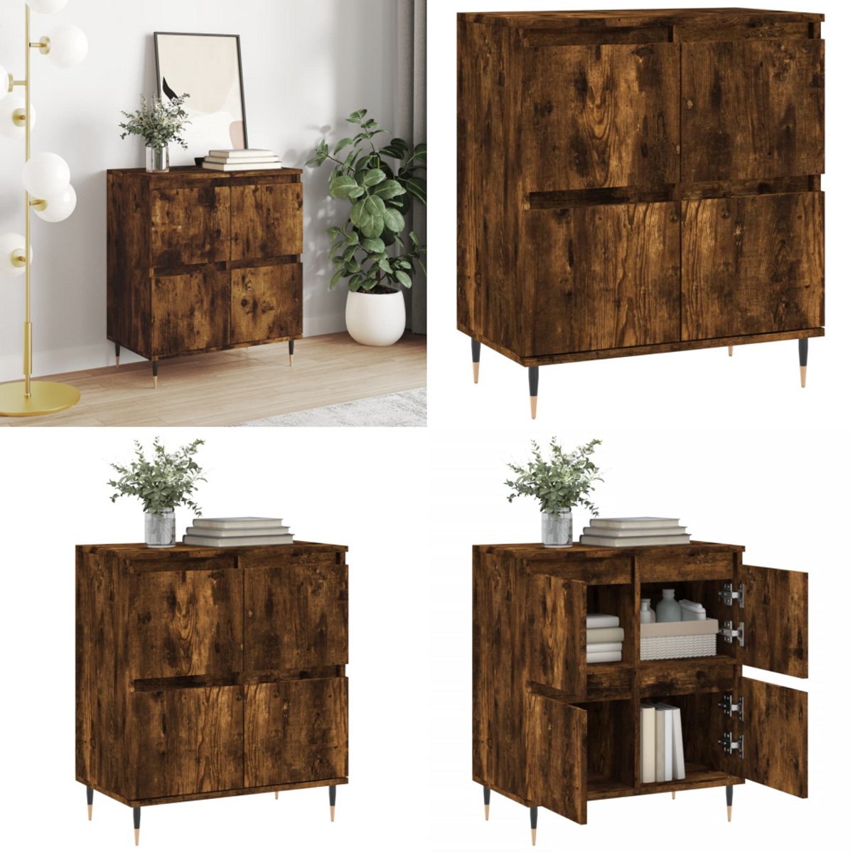 vidaXL Dressoir 60x35x70 cm bewerkt hout gerookt eikenkleurig - Dressoir - Dressoirs - Opbergkast - Buffet