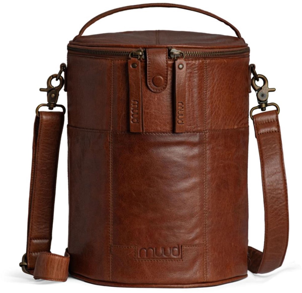 MUUD Saturn XL. Handgemaakt leren tas voor handwerkprojecten 28xØ21cm