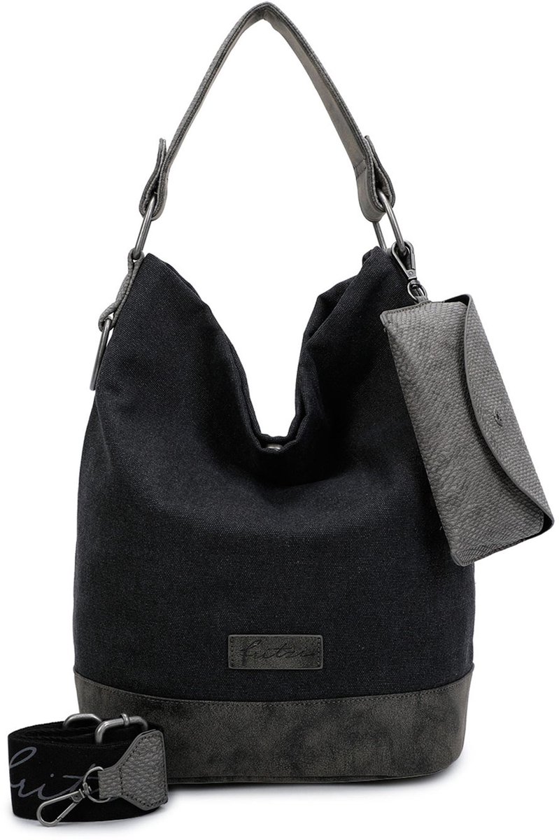 Fritzi aus Preußen Schoudertas Canvas Izzy07 Olga Hobo Bag Black Donkergrijs