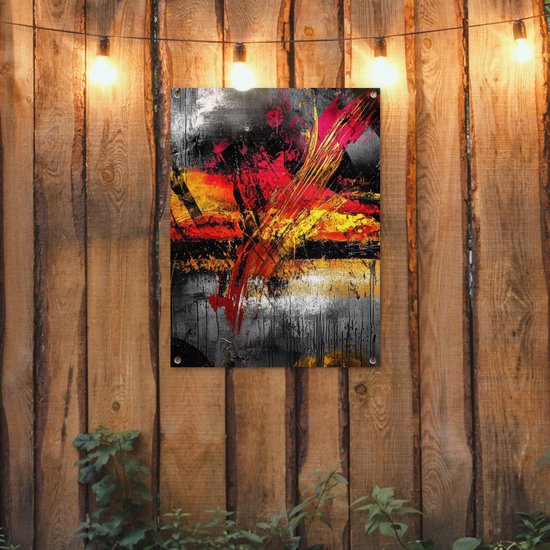 Tuinposter 60x80 cm - Tuindecoratie Kunst - Zwart - Abstract - Poster voor in de tuin - Buiten decoratie - Schutting tuinschilderij - Tuindoek muurdecoratie - Wanddecoratie balkondoek