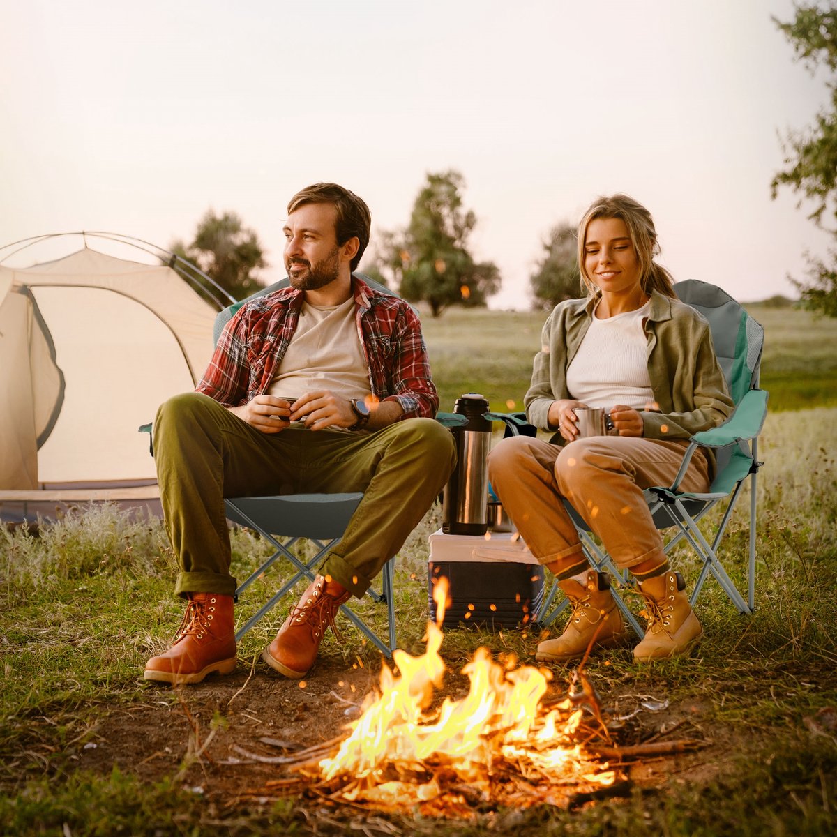 Opvouwbare campingstoel grijs-turquoise opvouwbare visstoel met bekerhouder & draagtas — cadeau in Sport & Outdoor - foto 4