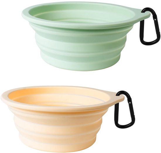 2-pack Grote inklapbare hondenbak, 1000ml/35oz Opvouwbare hondenreiskommen, draagbare hondenwatervoerbak met karabijnhaak, voerbak voor katten voor reizen, wandelen, kamperen
