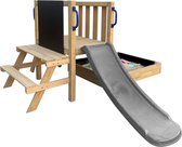 AXI Leah Mini Speeltoren met Zandbak en Picknicktafel – Grijze Glijbaan – Met Krijtbord – FSC hout – Klein speeltoestel voor de tuin / buiten