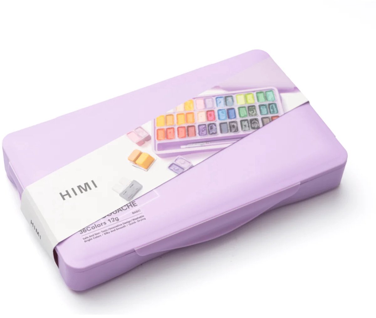 HIMI - Gouache - Twin split cups - set van 36 kleuren - 12g - 3 penselen - Lila — afbeelding 7