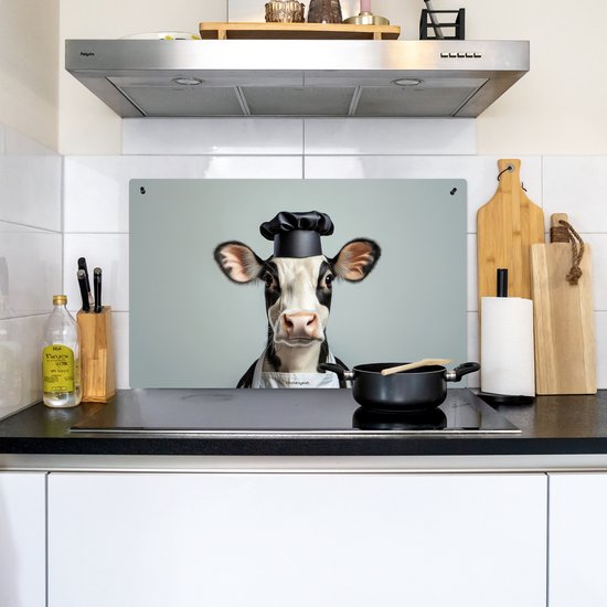 KitchenYeah® Protection plaque induction 80x50 cm - Vache - Noir - Blanc - Cuisinier - Protege plaque de cuisson - Couvre plaque induction - Protecteur d'induction - Cuisine