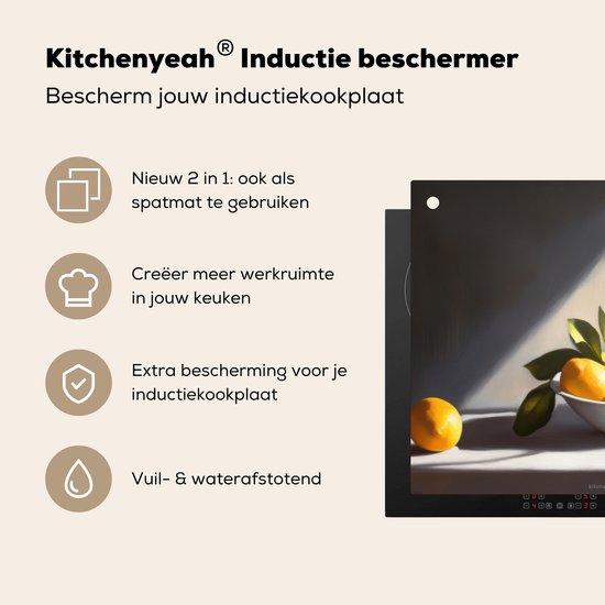 KitchenYeah® Protection plaque induction 57.6x51.6 cm - Citrons - Nature morte - Jaune - Protege plaque de cuisson - Couvre plaque induction - Protecteur d'induction - Cuisine