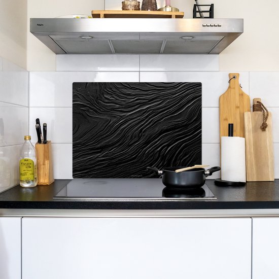 KitchenYeah® Protection plaque induction 71x52 cm - Noir - Abstrait - Bois - Protege plaque de cuisson - Couvre plaque induction - Protecteur d'induction - Cuisine