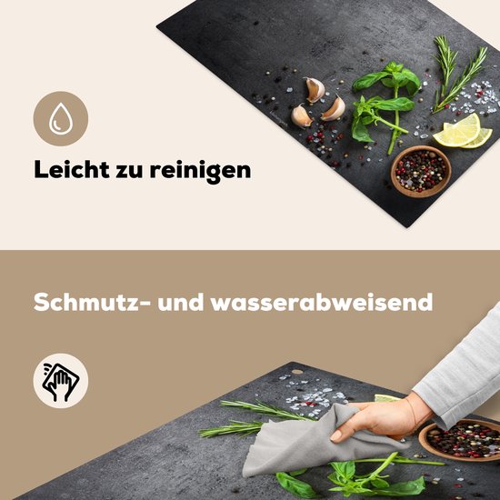 KitchenYeah® Protection plaque induction 91.6x52.7 cm - Herbes - Épices - Béton - Citron - Protege plaque de cuisson - Couvre plaque induction - Protecteur d'induction - Cuisine