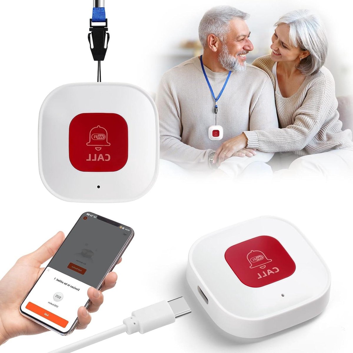 Ouderen Alarm Call Knop voor Persoonlijke Paniek detectie - Draadloos alarm systeem voor thuis