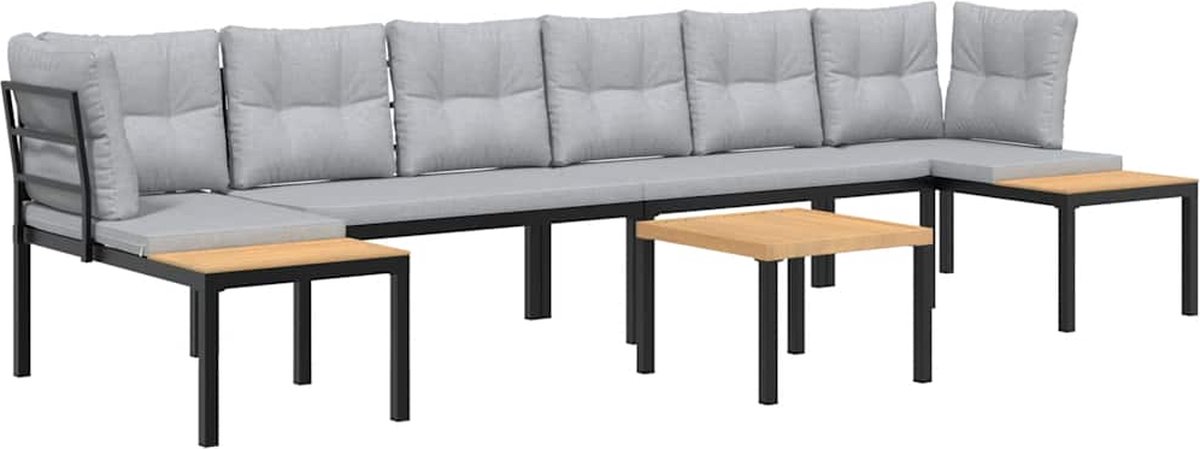 Zwarte loungeset met kussens en gepoedercoat stalen frame - Tuinmeubelen.