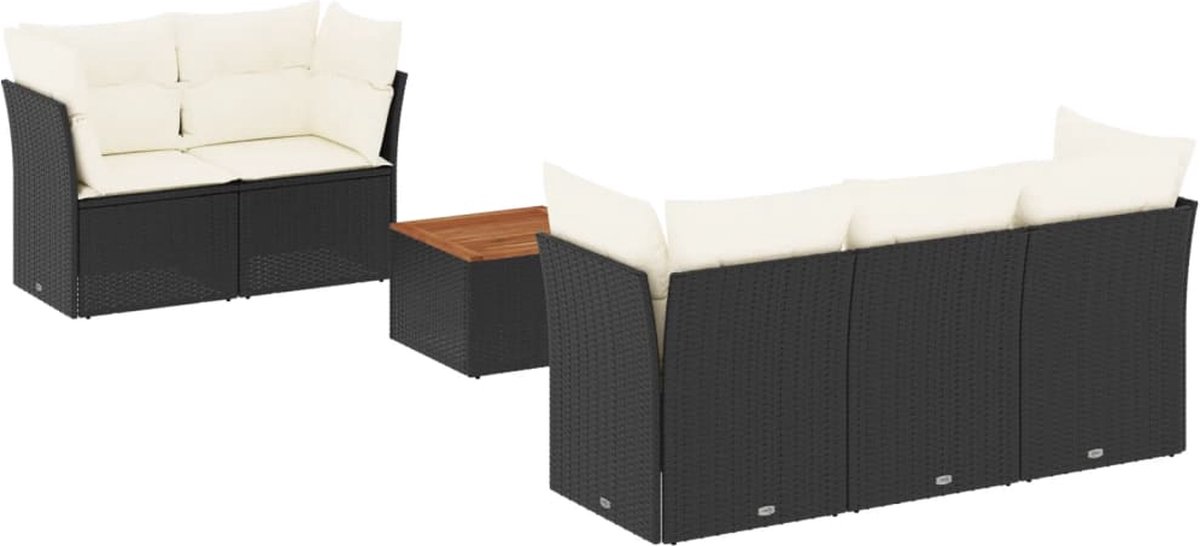Zwarte poly rattan loungeset met kussens voor buiten - Tuinmeubels.
