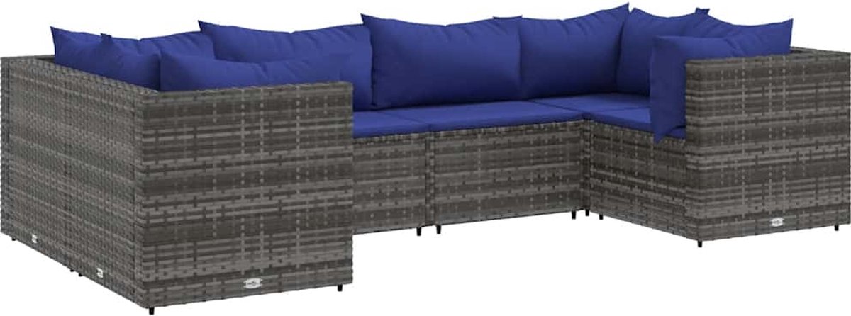 Grijze poly rattan loungeset met kussens voor buiten - The Living Store.