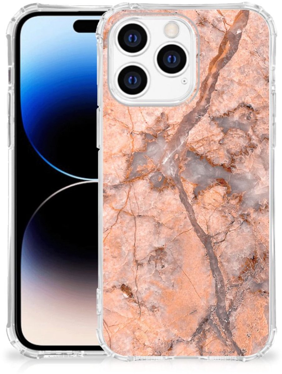 Apple iPhone 14 Pro Max Anti-Shock Hoesje Marmer Oranje