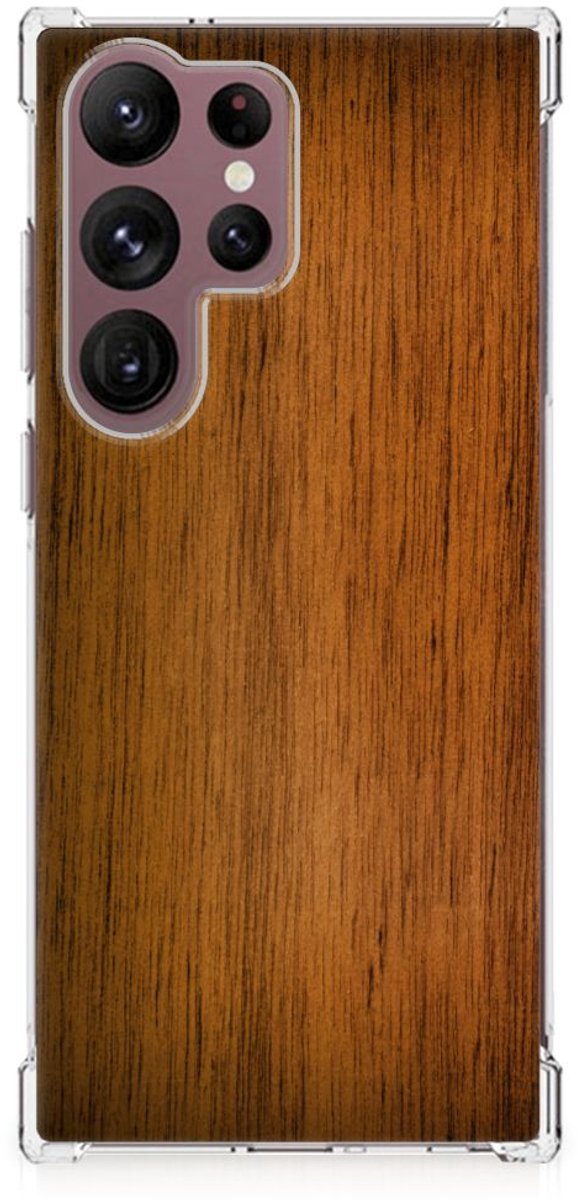 Samsung Galaxy S23 Ultra Stevig Telefoonhoesje Donker Hout