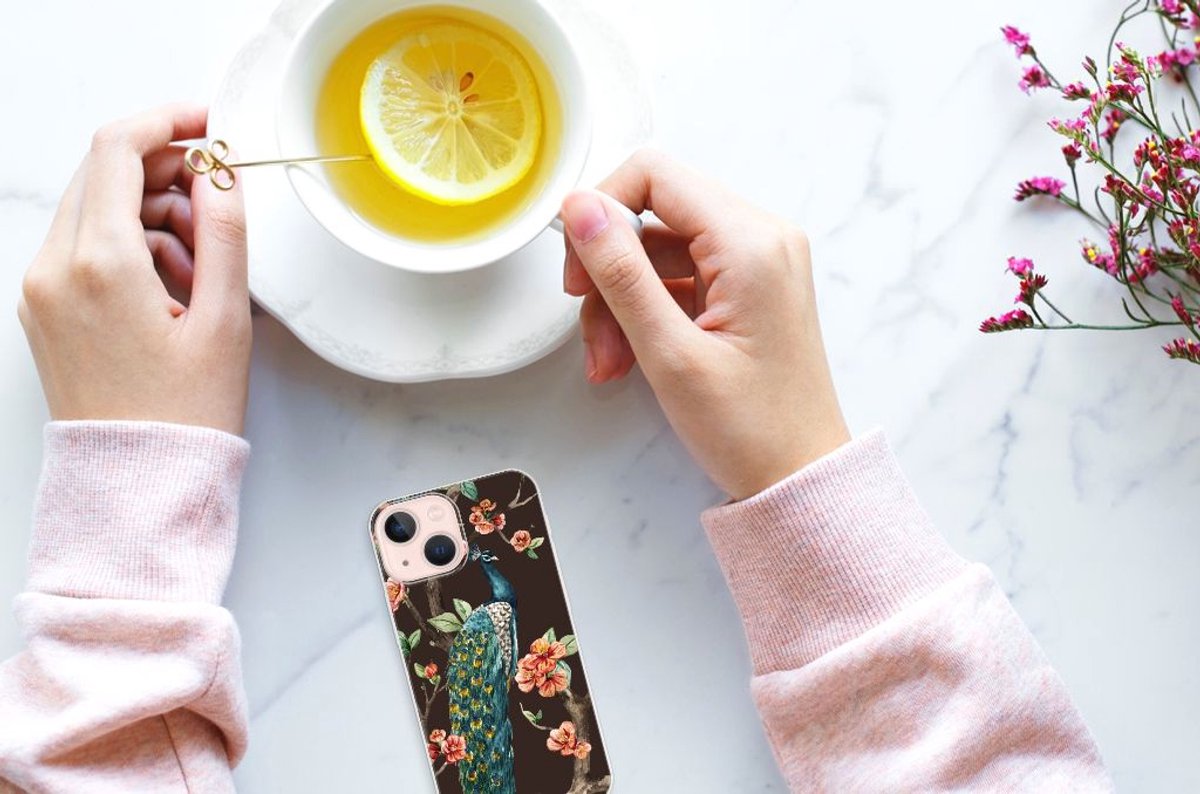 iPhone 13 mini TPU Hoesje Pauw met Bloemen