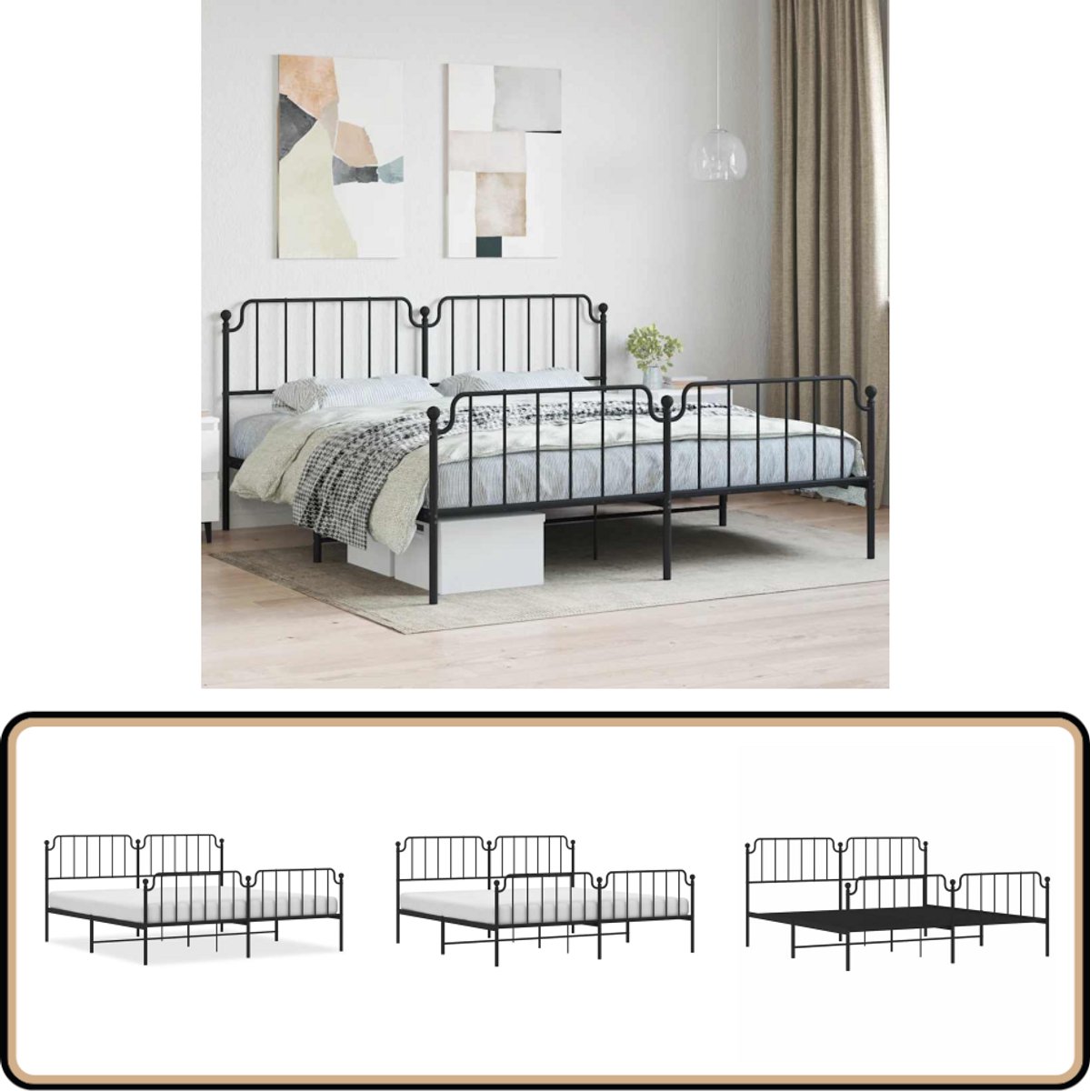 vidaXL - Bedframe - met - hoofd- - en - voeteneinde metaal - zwart - 193x203 - cm
