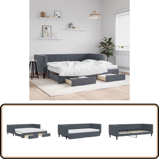 vidaXL Slaapbank met onderschuifbed en lades 90x190 cm