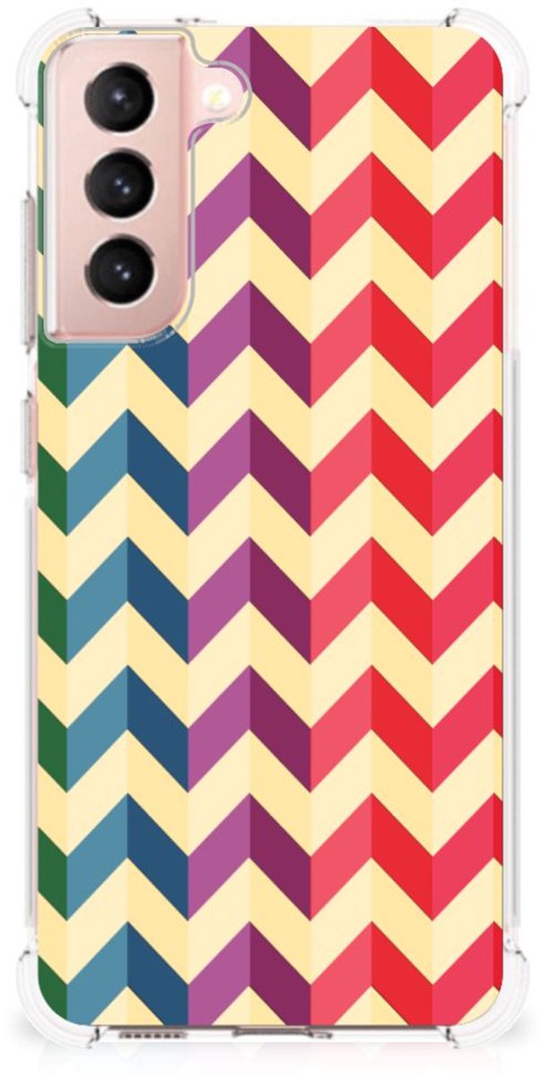 Samsung Galaxy S21 FE Doorzichtige Silicone Hoesje Zigzag Multi Color