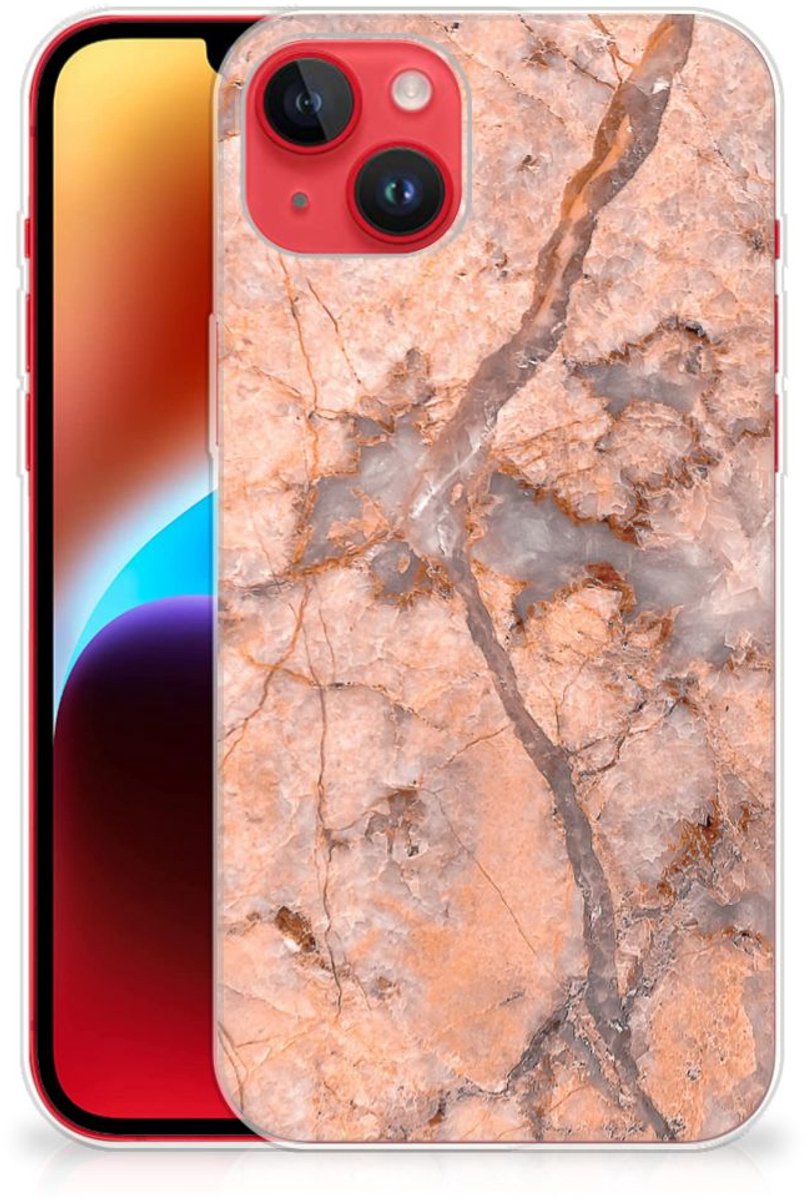 iPhone 14 Plus TPU Siliconen Hoesje Marmer Oranje