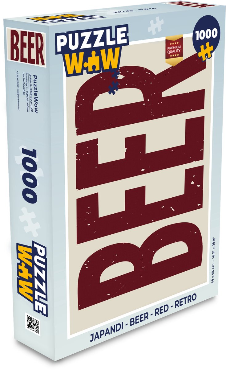Puzzel Japandi - Beer - Red - Retro - Legpuzzel - Puzzel 1000 stukjes volwassenen