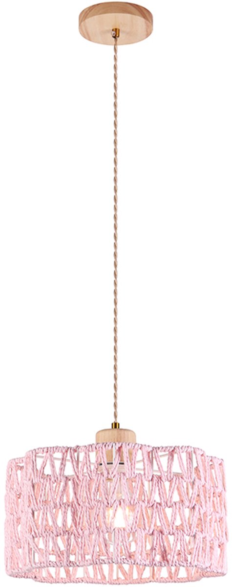 Olucia - MICKEY - Hanglamp - Roze / Hout - Vorm: Rond