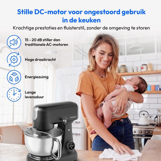 MEDION keukenmachine met vleesmolen (800 watt, gelijkstroommotor, roestvrijstalen kom van 4,6 liter, energiebesparend, zeer stil, digitaal sensor-touch-display, MD12600) Zwart van Medion — afbeelding 3