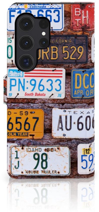 PU Premium Housse pour Samsung Galaxy S24 Ultra Portefeuille Plaques D'Immatriculation
