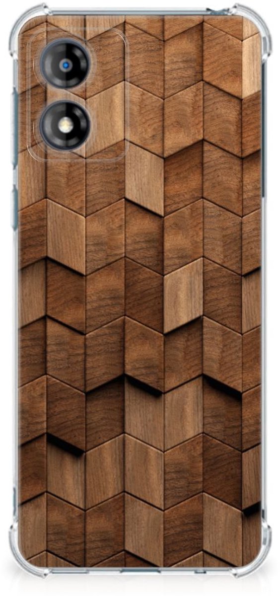 Stevig Telefoonhoesje voor Motorola Moto E13 Wooden Cubes